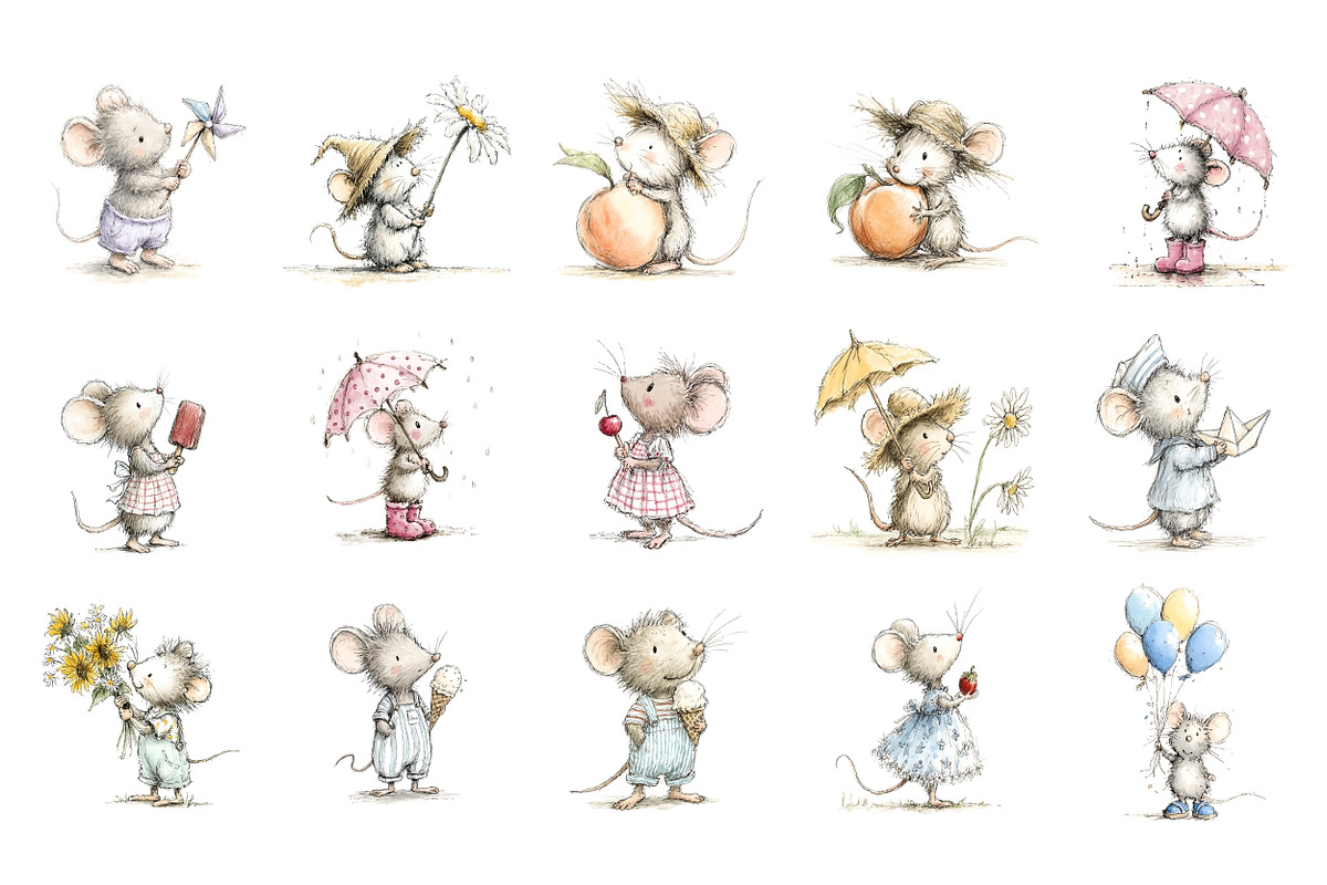 Summer Mouse Watercolor Clipart, an Animal Illustration by Nicolle's Colorful Art (Photo 2 of 4)