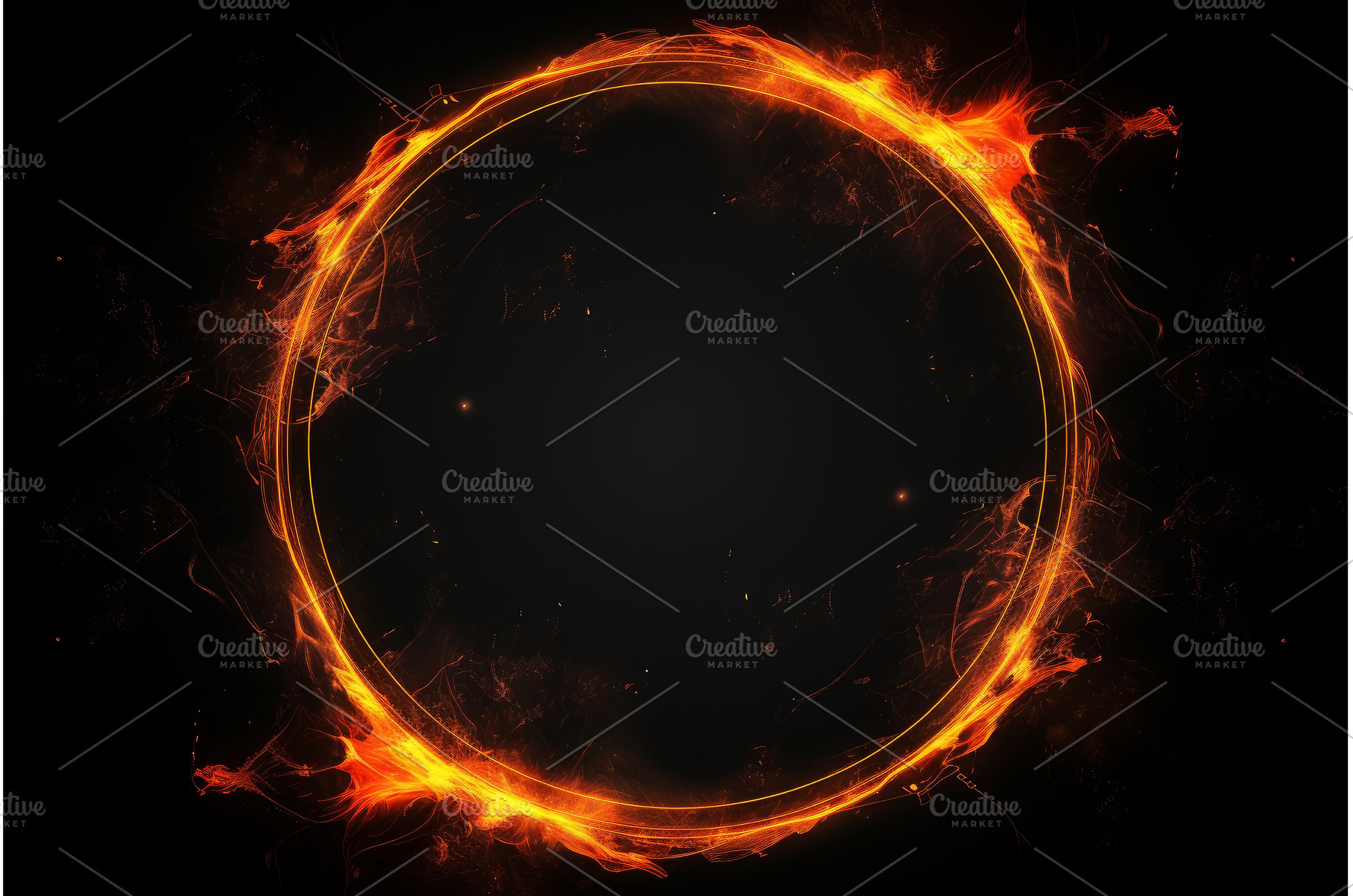 Illuminated Fire circle frame ring, an Abstract Photo by Ylivdesign