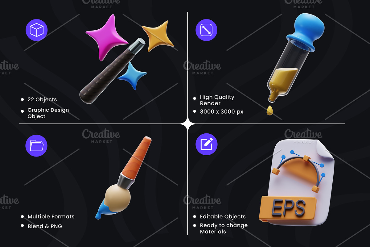 3D Graphic Design Tools Icons, an Object 3D Model by Azam Creative (Photo 2 of 5)