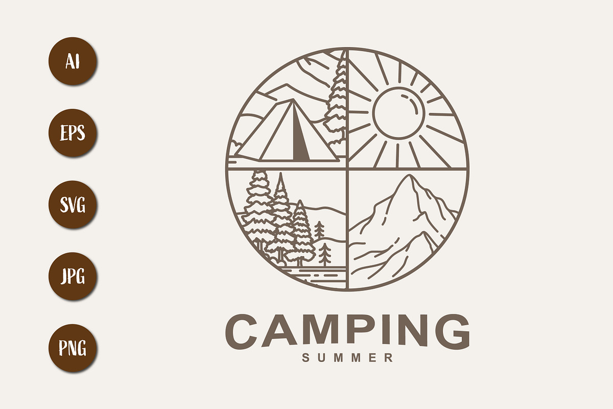 Summer Camping Emblem with Outdoor, a Branding & Logo Template by Saba Vector