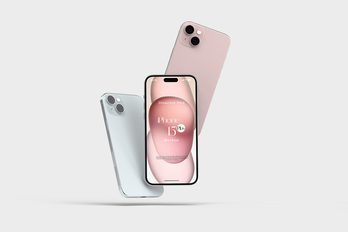 iPhone 15 Plus Mockup, an iPhone Mockup by Graphicbars (Photo 3 of 17)
