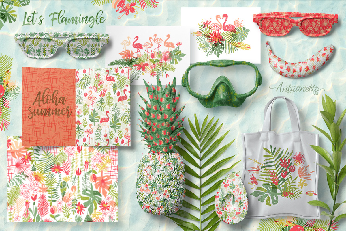 Let's Flamingle tropical collection, a Decorative Illustration by antuanetto (Photo 2 of 16)