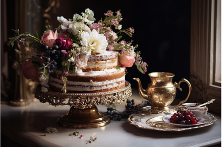 Birthday cake on vintage holder, a Food & Drink Photo by Lermont51