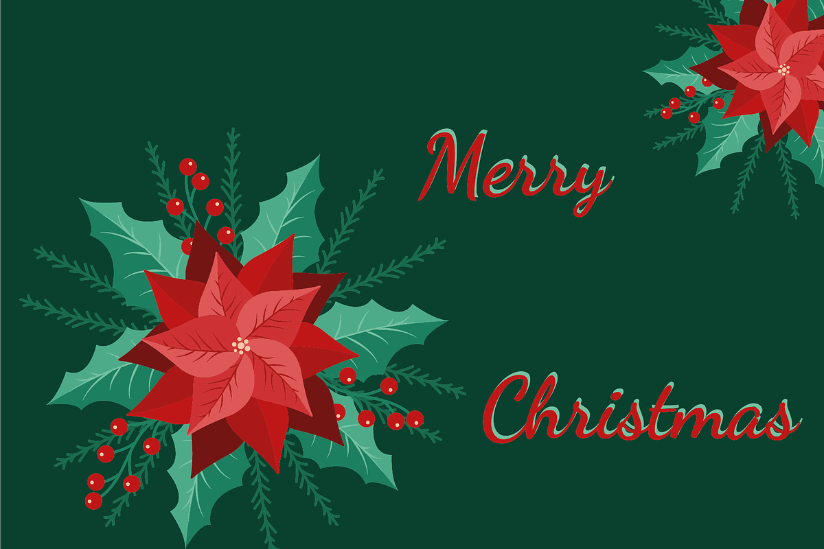 Merry Christmas Card with Poinsettia, a Decorative Illustration by JYa_Design