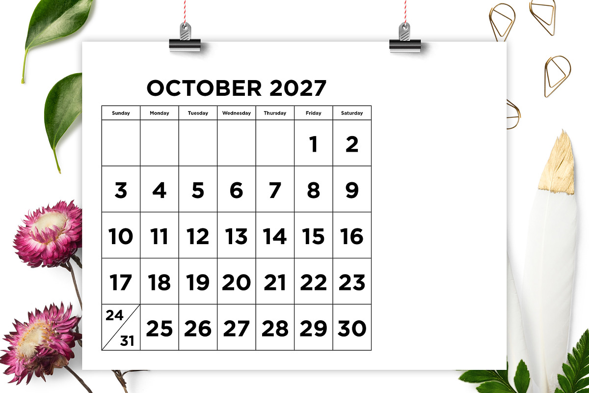 2027 Large Number 8.5x11 Calendar, a Stationery Template by Running With Foxes (Photo 4 of 5)