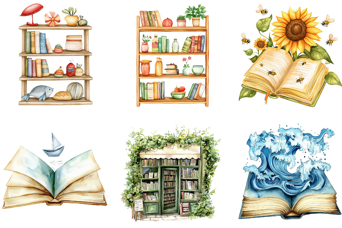 Summer Reading Watercolor Clipart, a Seasonal Illustration by DreamArtGraphic (Photo 2 of 4)