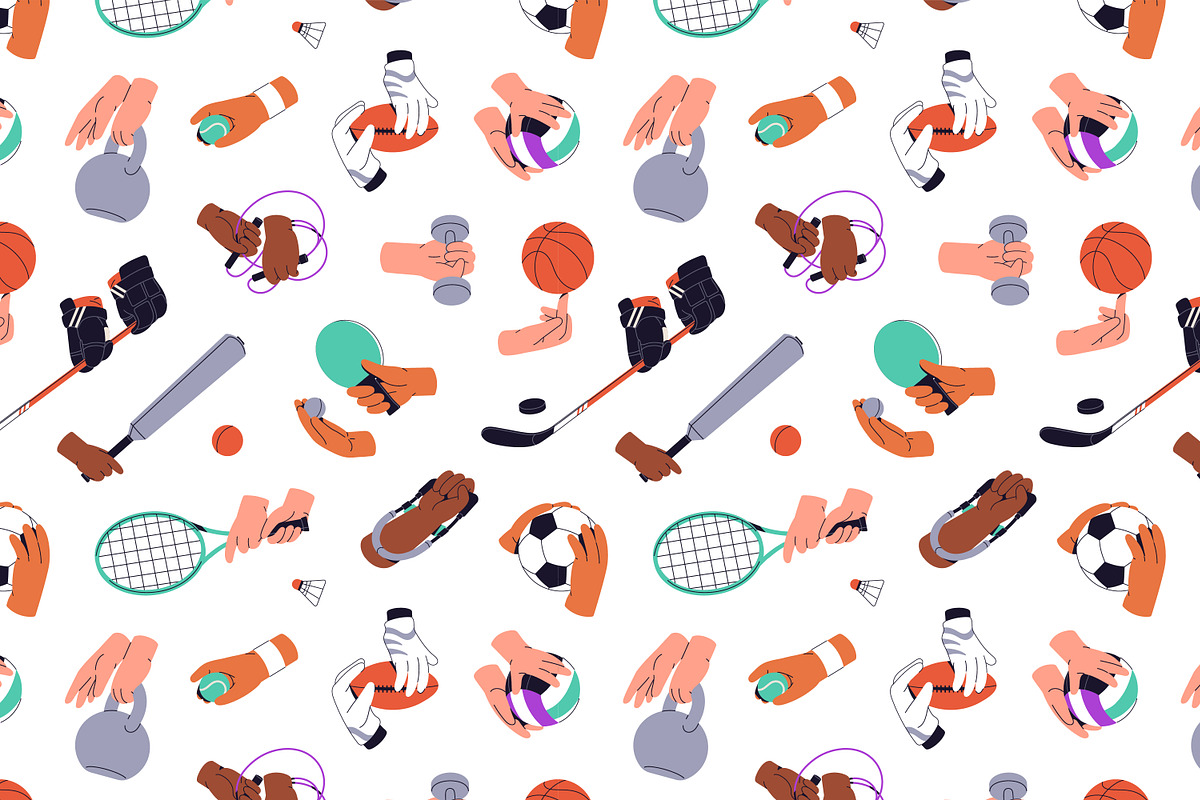 Hands holding sports equipment set, a Sport Illustration by PaperTrident (Photo 5 of 7)