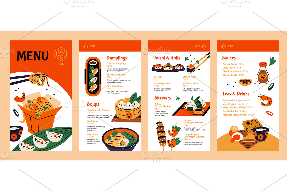 Asian food menu template. Restaurant, a Food Illustration by YummyBuum