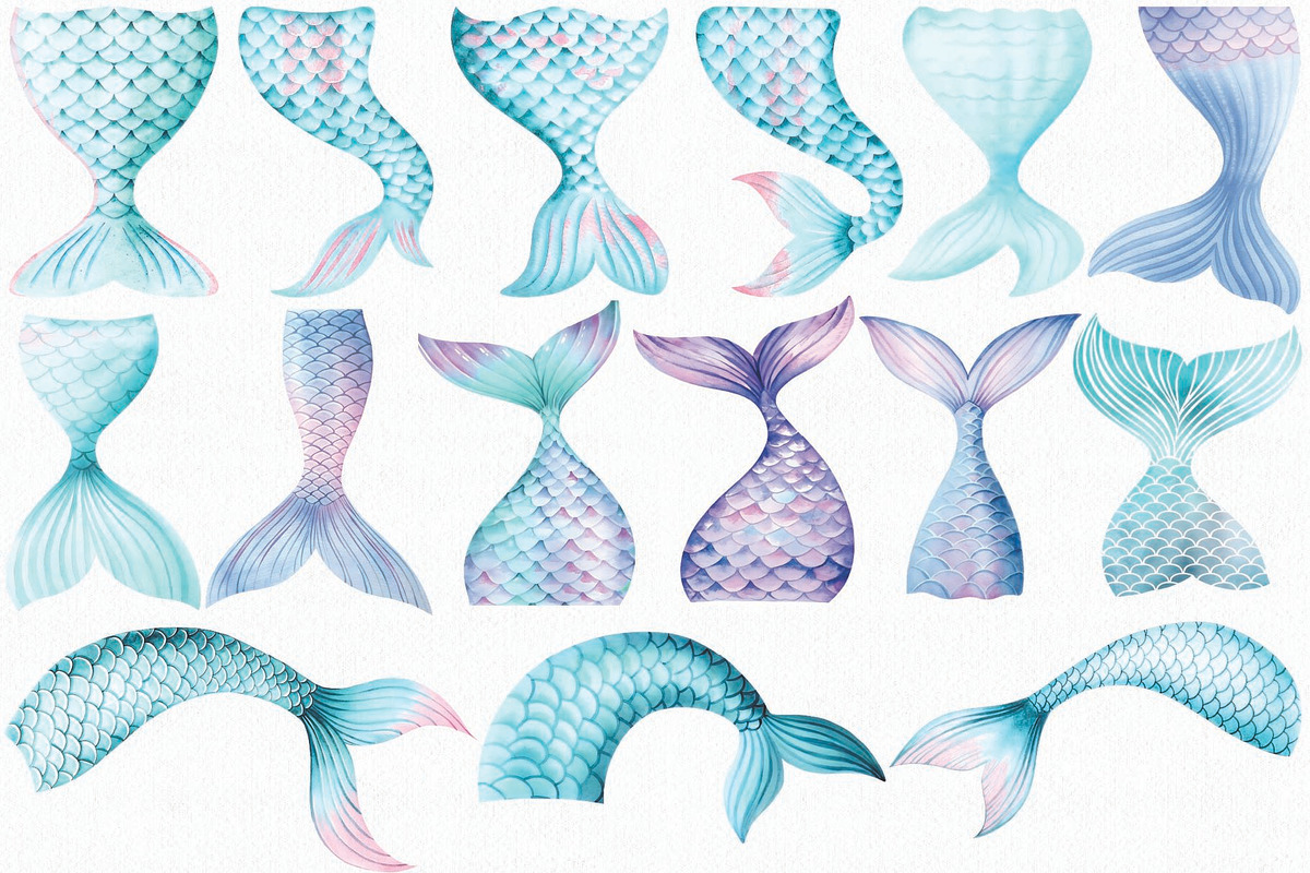 Watercolor Mermaid Tails Clipart Set, an Illustration by CropUp Creative (Photo 2 of 4)
