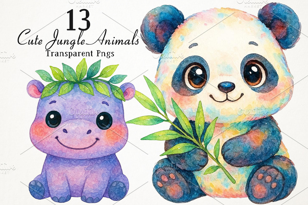 Cute Jungle Animals PNG Clipart, an Animal Illustration by RobertsArt (Photo 1 of 5)