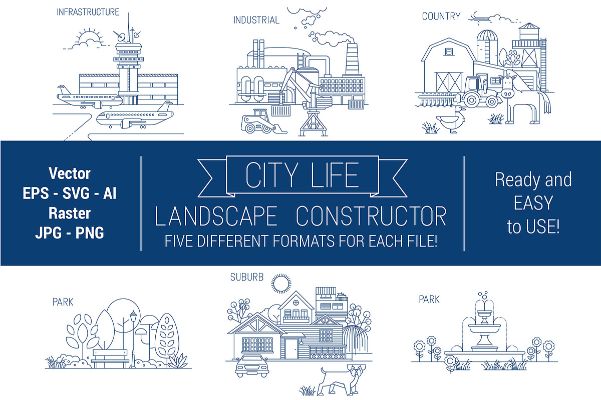City Skyline Line Art Graphic Kit, an Education Illustration by Pingebat (Photo 4 of 4)