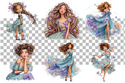 Girls in Blue Floral Dresses Clipart, a Seasonal Illustration by Daily.Designs (Thumbnail 3 of 3)