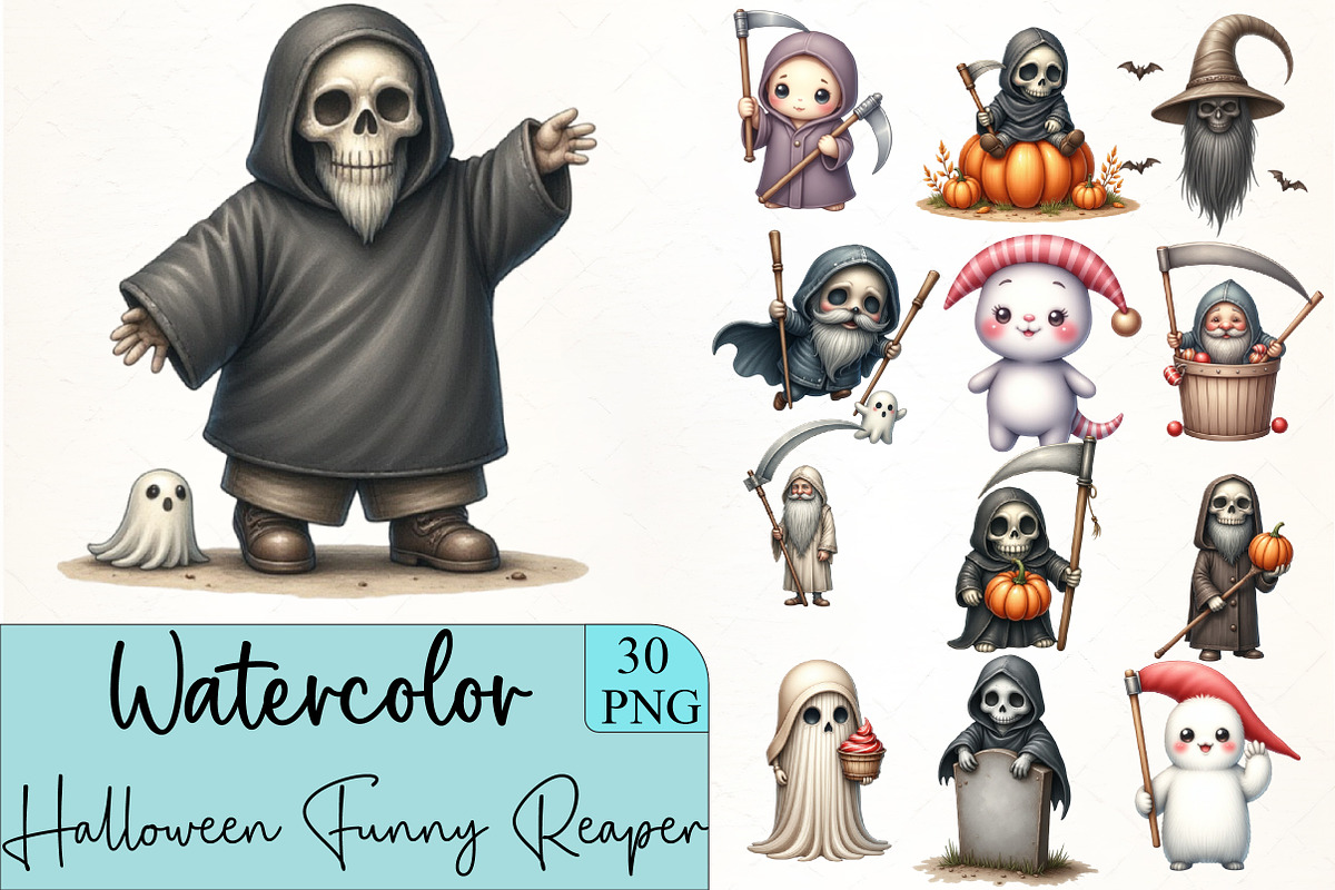 Halloween Funny Reaper Clipart, an Illustration by CrexoraLab (Photo 1 of 5)