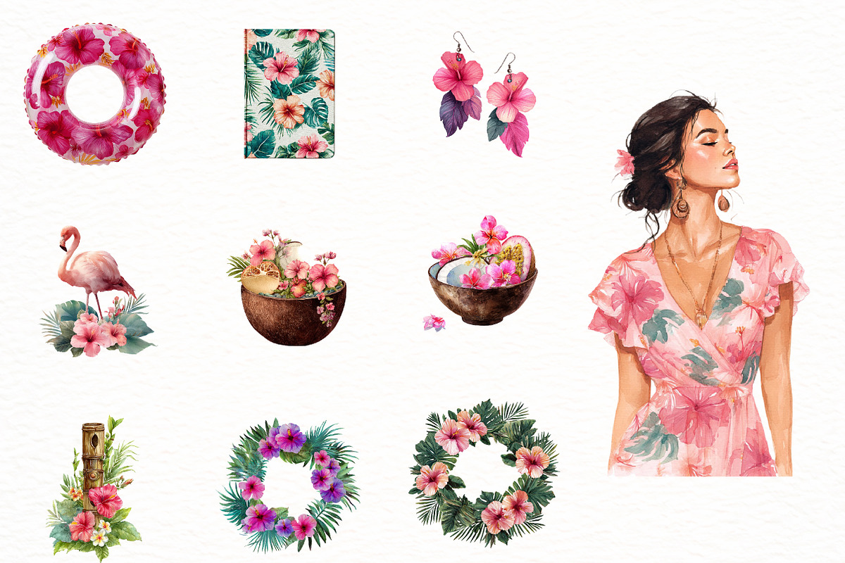 Watercolor Summer Tropical Clipart, an Illustration by Designworld (Photo 5 of 5)