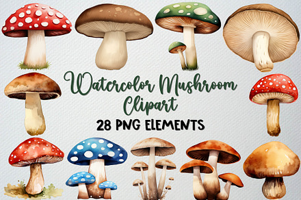 Watercolor Mushroom Clipart Set, an Illustration by CropUp Creative