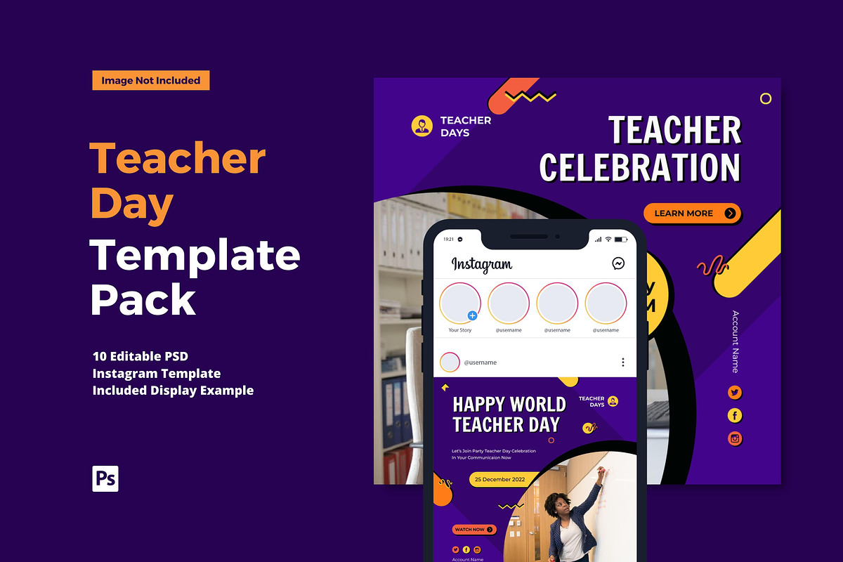 Teacher Day Instagram Post, a Social Media Template by CavenArt (Photo 1 of 5)
