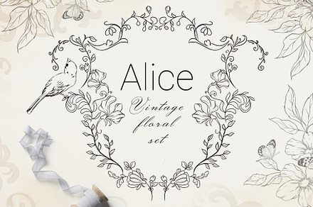ALICE vintage floral set, a Decorative Illustration by Yuliia Lashevska