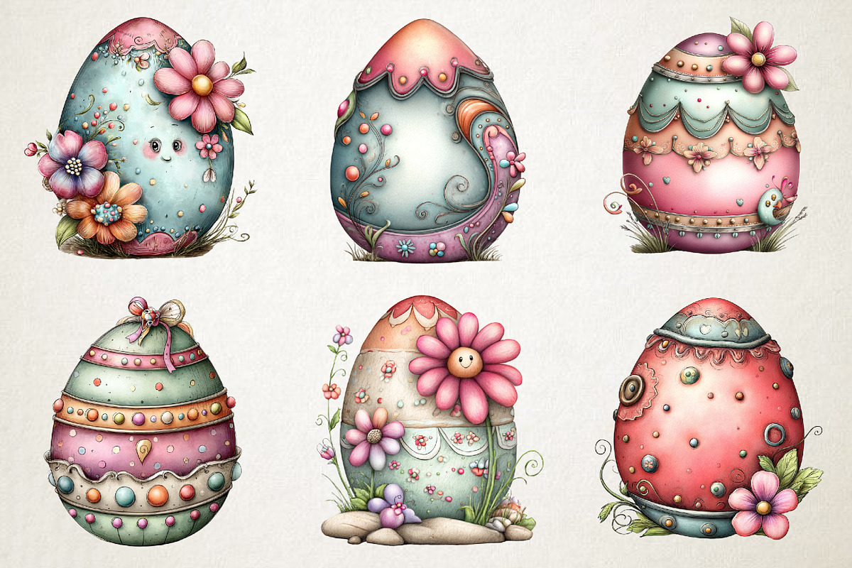 Quirky Easter Egg Watercolor Clipart, an Illustration by RobertsArt (Photo 4 of 5)