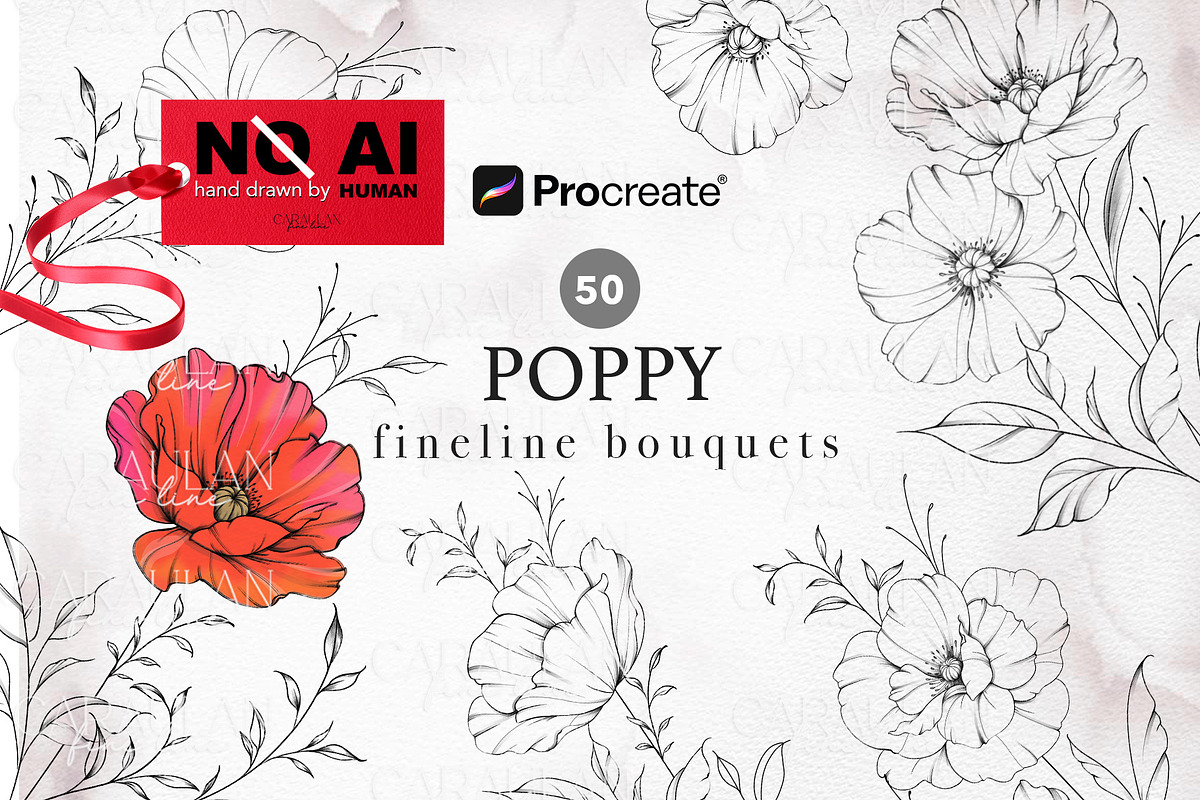 Poppy Fine Line Procreate Stamps, a Brush Add-On by CaraulanStore (Photo 1 of 8)
