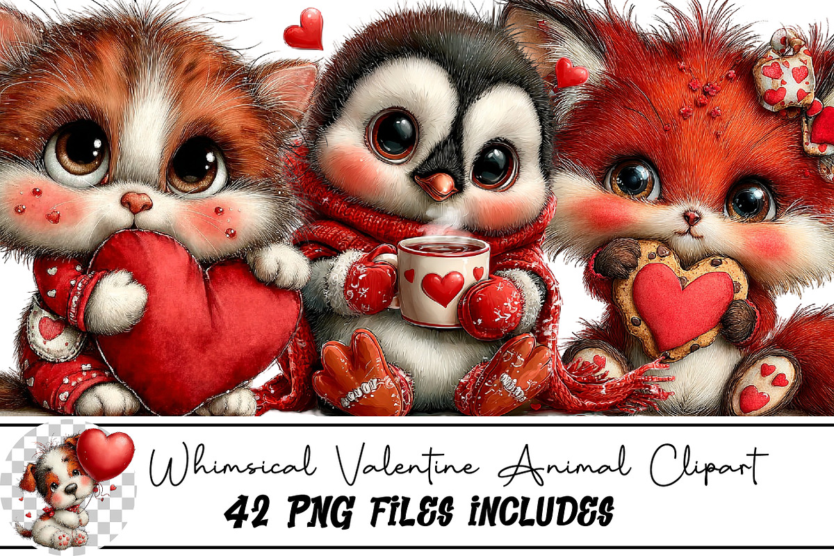 Whimsical Valentine Animal Clipart, an Illustration by DreamArtGraphic (Photo 1 of 4)