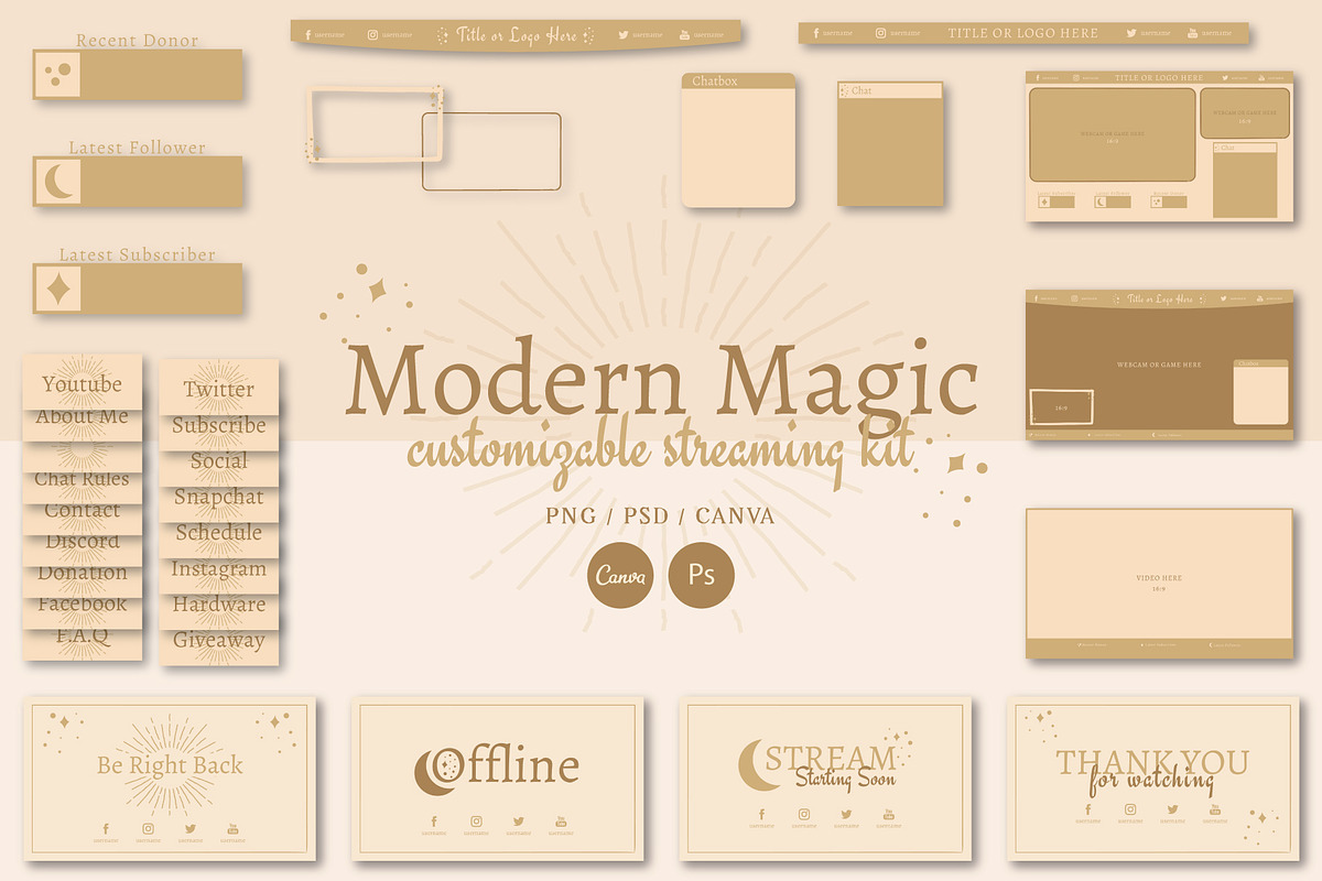 Streaming: Modern Magic Graphics Kit, a Social Media Template by Liseno Designs (Photo 1 of 9)