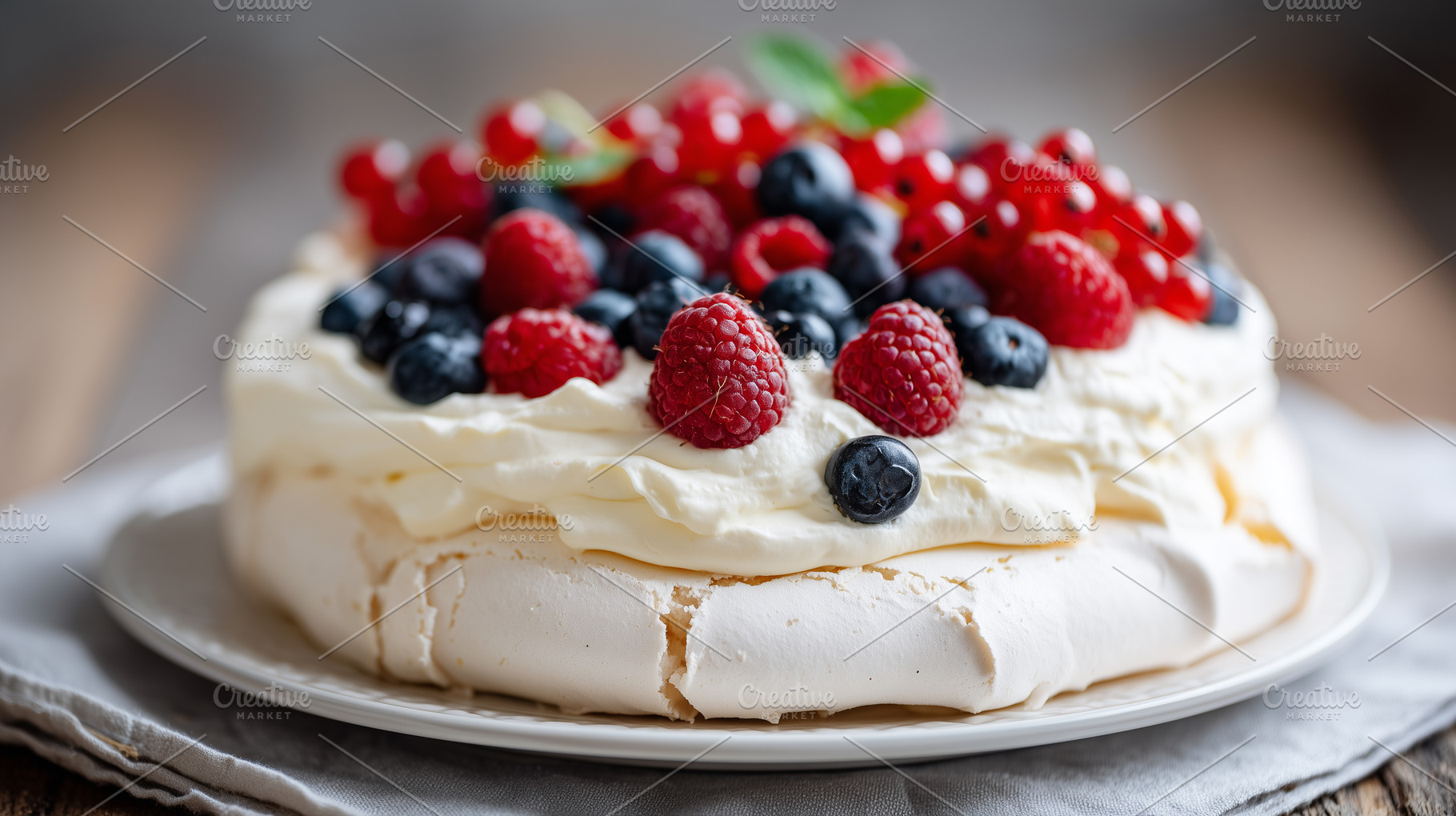 Pavlova meringue cake topped with, a Food & Drink Photo by MistyDay