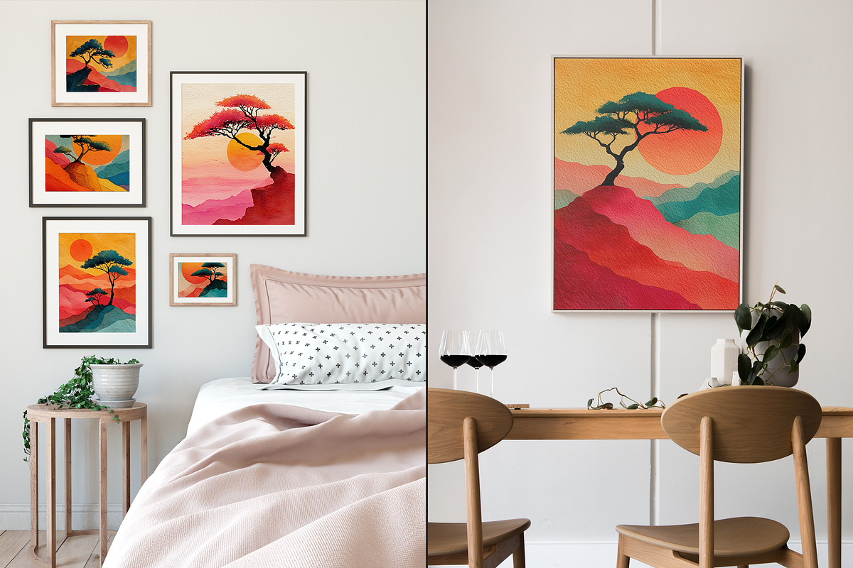 Sunset Mountain Illustration, a Decorative Illustration by Housui Patterns (Photo 4 of 12)