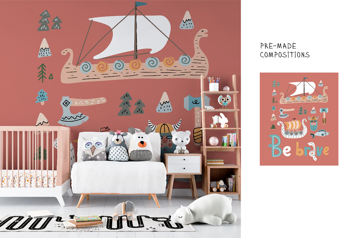 Cute childish vikings clipart set, an Illustration by Lana Sham (Photo 8 of 12)