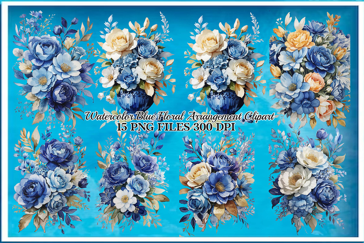 watercolor blue floral arrangement, a Seasonal Illustration by Craft Nest (Photo 1 of 5)