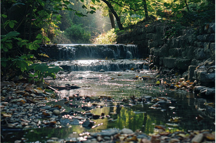 Small waterfall cascading over rocks, a Nature Photo by Ylivdesign