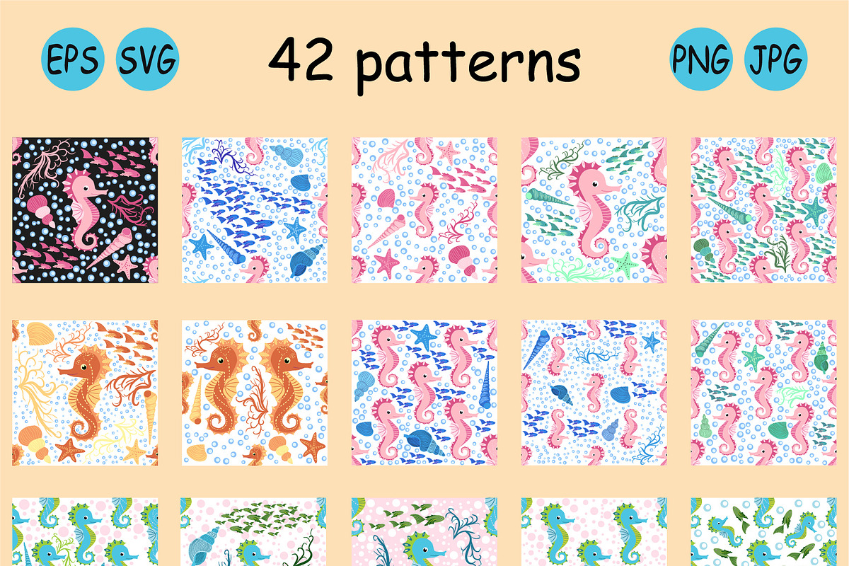 Seahorse Seamless Patterns, a Pattern Graphic by Michiru13 (Photo 19 of 23)