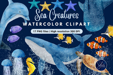 Sea Creatures - Watercolor Clipart