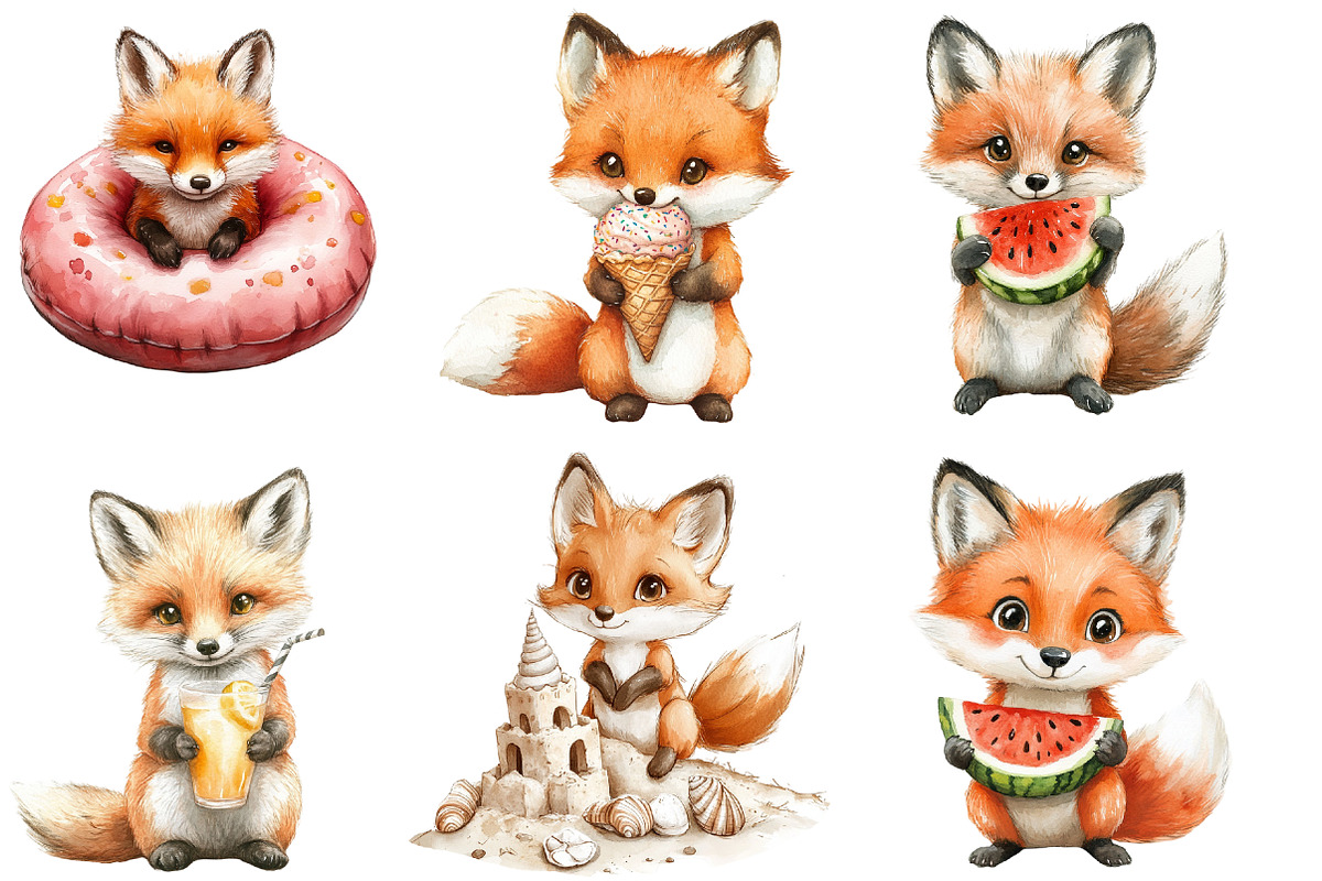Cute Summer Baby Fox Clipart, a Seasonal Illustration by Designworld (Photo 3 of 5)