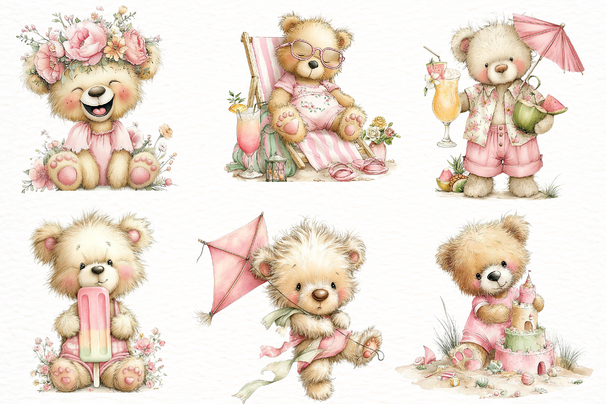 Whimsical Summer Teddy bear clipart, an Illustration by Designworld (Photo 2 of 8)