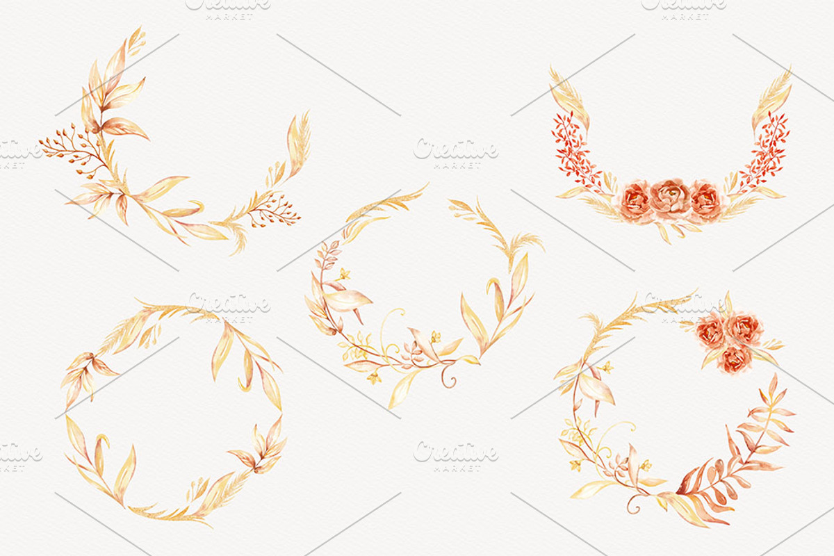 Gold Floral Wreath Clipart, a Decorative Illustration by STASIstudio (Photo 3 of 3)