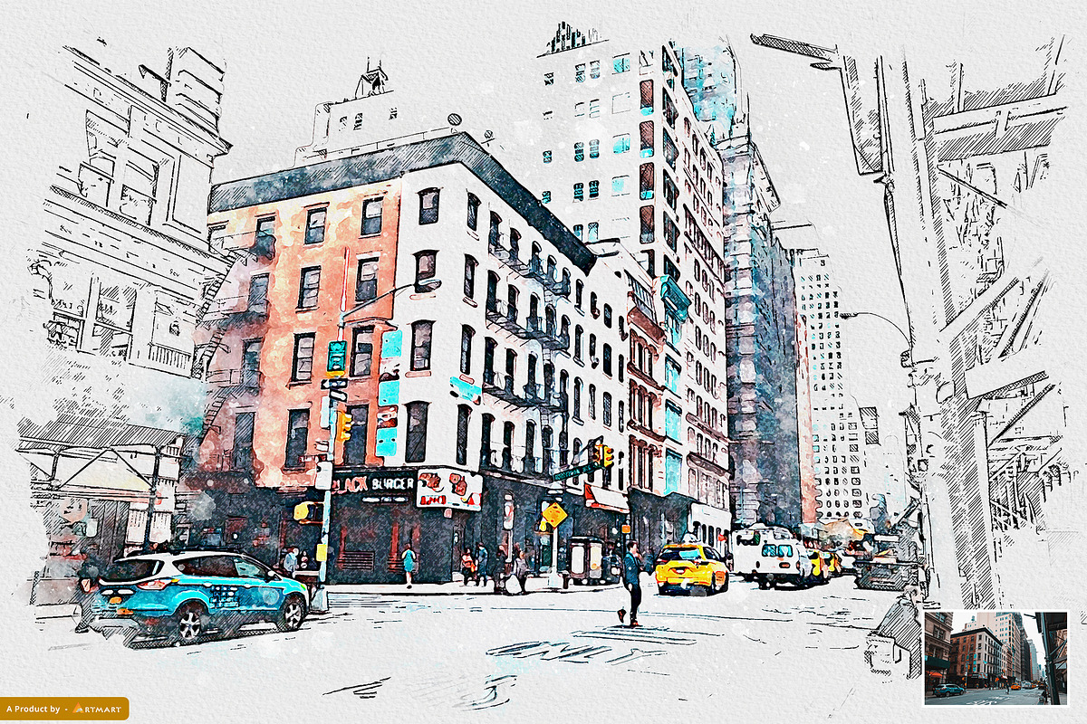 UrbaneXign - Mixed Watercolor Sketch, an Action Add-On by A R T M A R T (Photo 4 of 11)