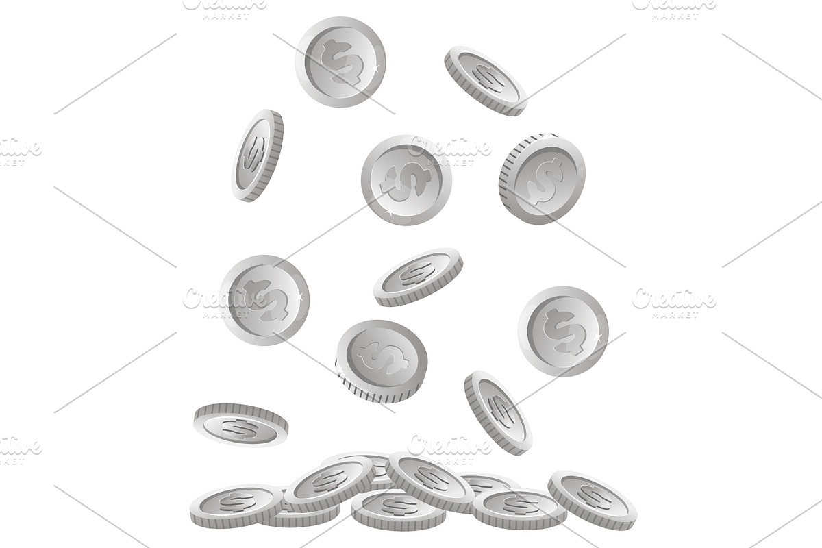 Silver coins fall from above, a Finance Illustration by Vectorbuum