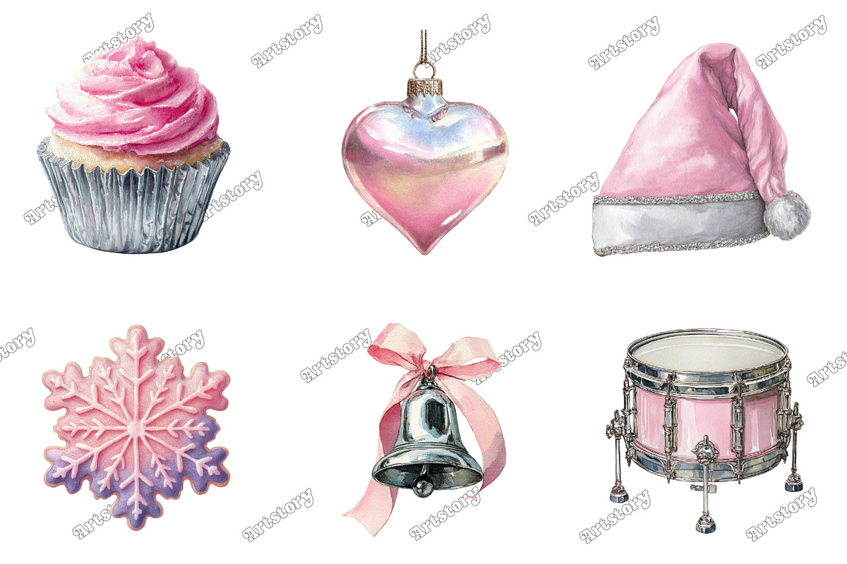 Pastel Silver Pink Christmas Clipart, a Graphic by designcity5 (Photo 2 of 5)