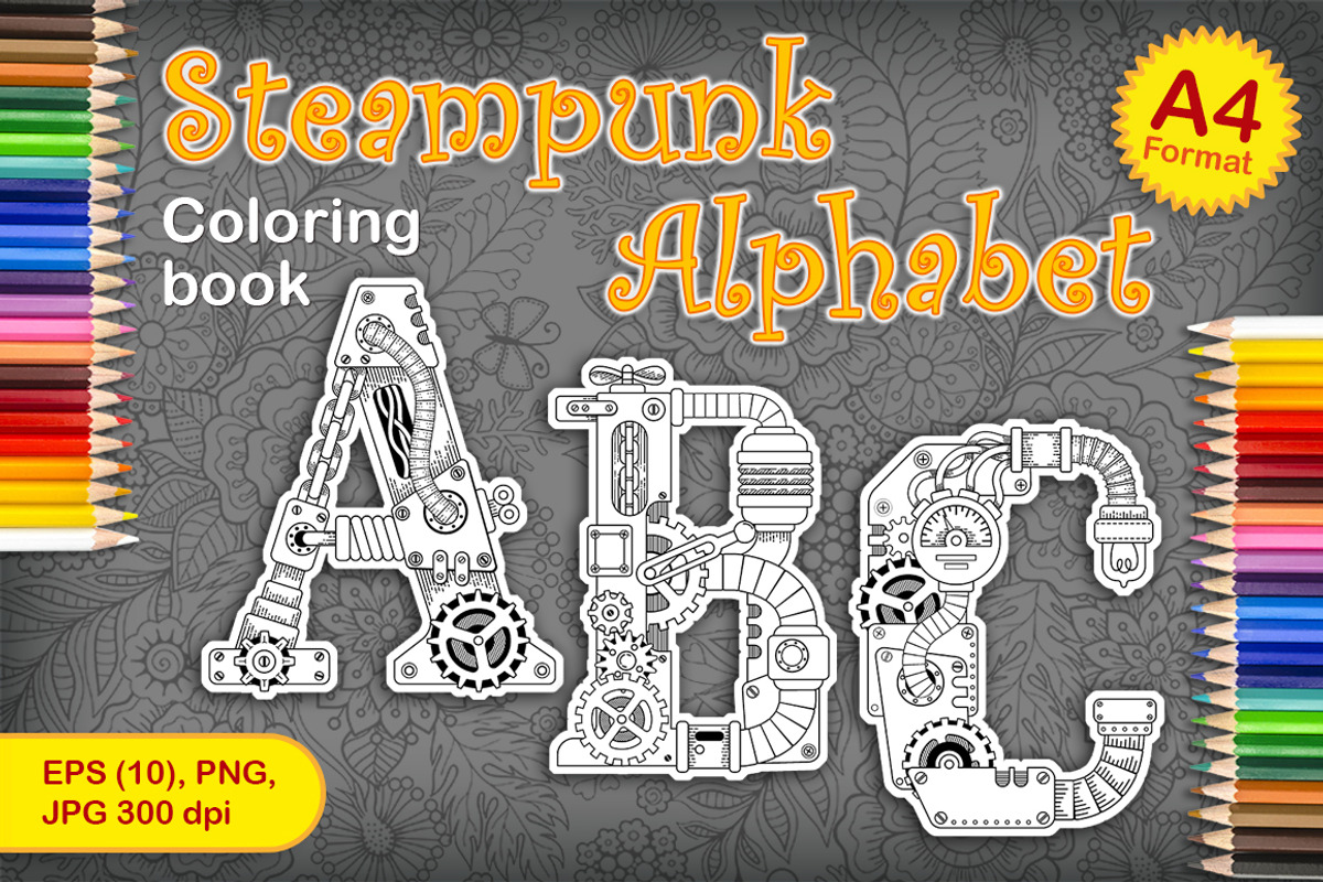Steampunk Font. Alphabet Coloring, an Education Illustration by Nataliia Toporovska (Photo 2 of 5)
