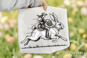 Cowboy Riding Easter Bunny PNG, an Illustration by Canvas Craft