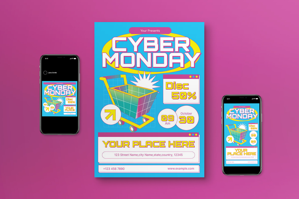 Blue Y2K Cyber Monday Flyer Set, a Flyer Template by graphicook (Photo 1 of 3)