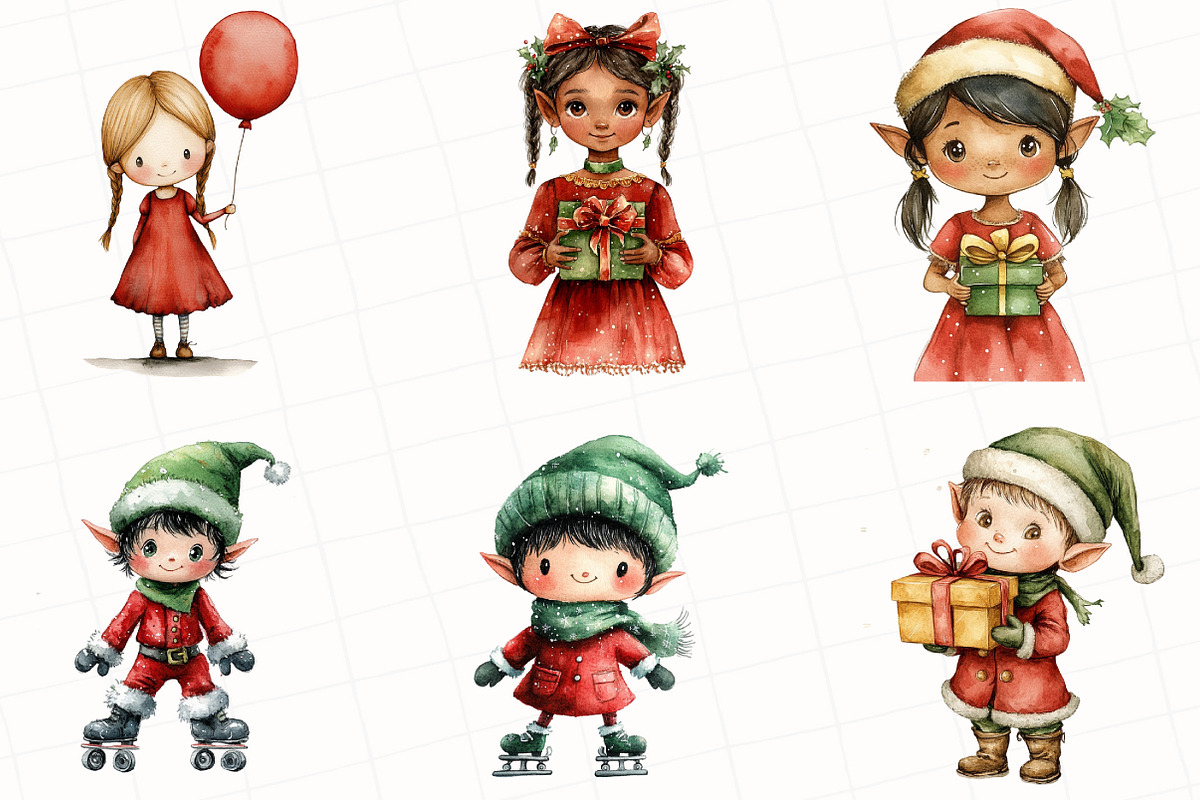 Christmas Elf Watercolor Clipart, an Illustration by OK Design (Photo 3 of 5)