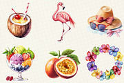 Watercolor Tropical Summer Clipart, an Illustration by OK Design (Thumbnail 4 of 5)