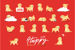 Set of cute dogs labrador and golden retriever