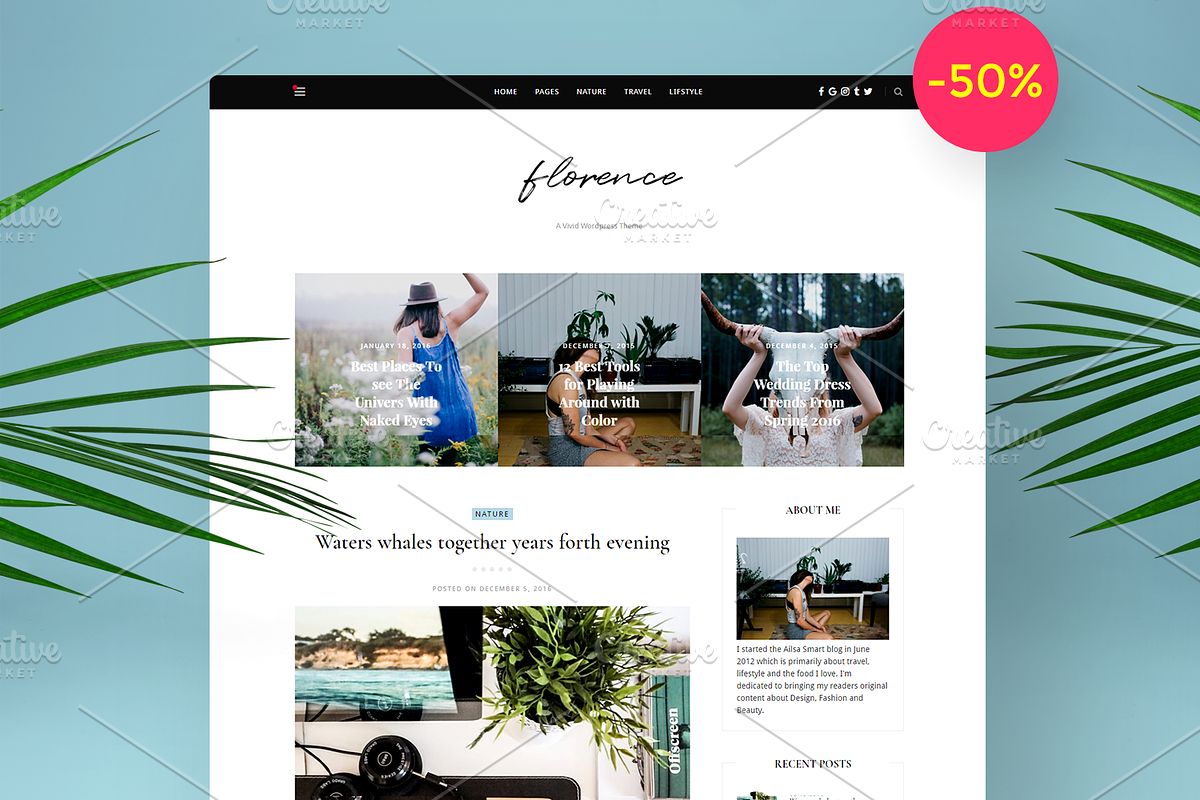 Florence - Feminine WordPress Theme, a WordPress Template by Wp Folk (Photo 1 of 5)