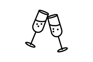 Champagne glasses line art style, an Outline Icon by Elen_Art