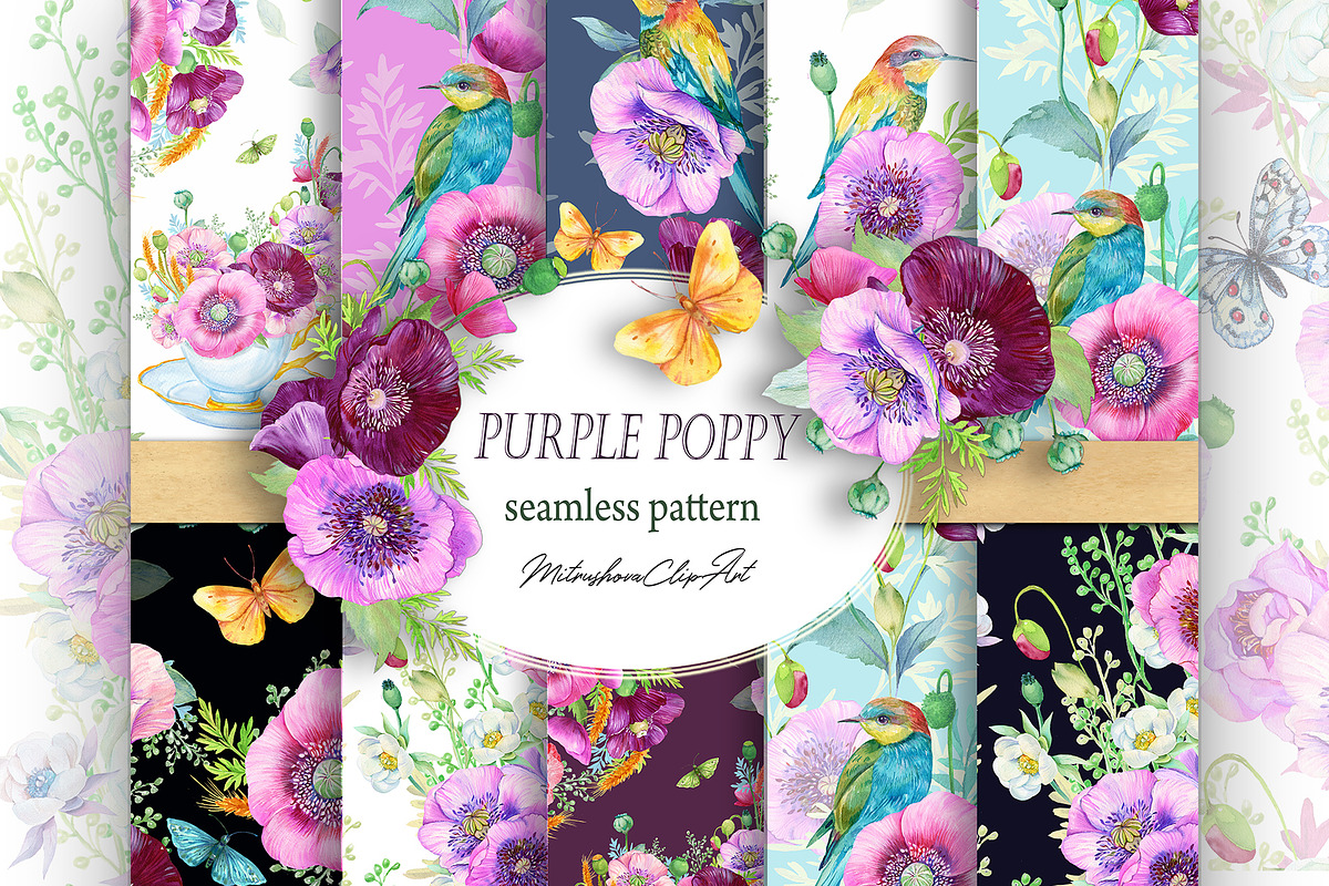 Pattern Collection, Purple Poppy, a Pattern Graphic by MitrushovaArt (Photo 1 of 9)