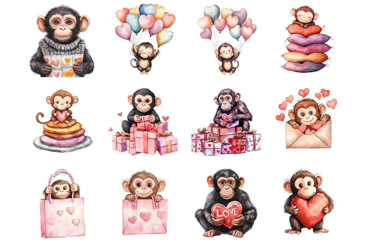 Valentines Monkey Doodles Clipart, an Illustration by Design Market (Photo 2 of 3)