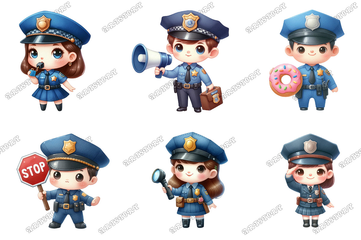 Watercolor Cute Police Clipart, an Illustration by designcity5 (Photo 3 of 5)