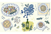 Hand drawn italian seafood pasta set, a Food Illustration by Zimages (Thumbnail 1 of 3)
